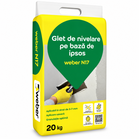 Glet de nivelare Weber N17, pe baza de ipsos, 3-7 mm, 20 kg